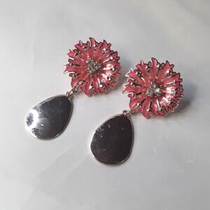 Pink & Gold Floral Dangle Earrings